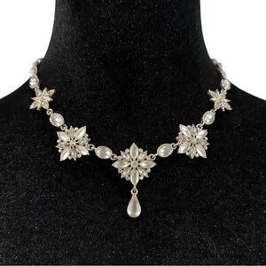 Statement Necklace Silver Tone AB Crystal Accents Special Occasion
